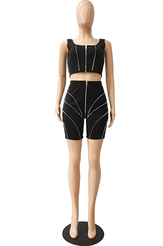 Black Euramerican Fashion Spilced Vest Shorts Sports Casual Sets CM2141-3