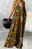 Euramerican Sexy Loose V Neck Sling Printing Long Dress SMR10300