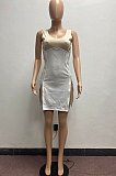 Trendy Sleeveless U Neck Back Zipper Skirts Double Zipper Sexy Mini Dress AYM5026
