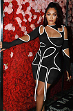 Black Sexy Pure Color Irregularity Tight Night Club Long Sleeve Dress LM1095-1