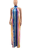 Euramerican Women Halter Neck Backless Loose Printing Long Dress KKY8034