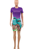 Gradient Purple Short Sleeve Casual Mini Dress PY802-4