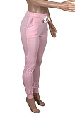 Pink Pure Color Pocket Sport Casual Long Pants KXL843-1