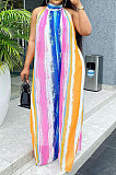 Euramerican Women Halter Neck Backless Loose Printing Long Dress KKY8034