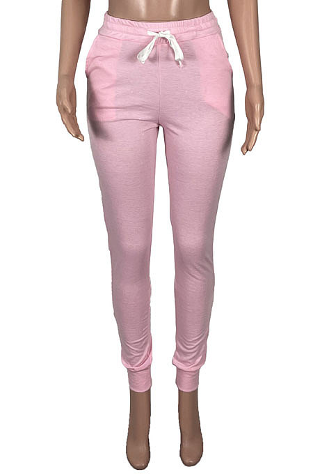 Pink Pure Color Pocket Sport Casual Long Pants KXL843-1