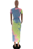 Light Pink Blue Fashion Tie Dye Irregularity Sexy Long Dress LM1093-1