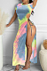 Light Pink Blue Fashion Tie Dye Irregularity Sexy Long Dress LM1093-1