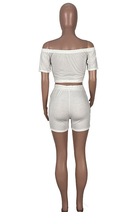 White Pure Color A Word Shoulder Shorts Drawsting Two-Pieces MOL167-1
