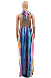 Euramerican Women Halter Neck Backless Loose Printing Long Dress KKY8034