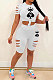 White Hurnt Flower Printing Casual Sport Shorts Sets PY803-4