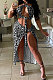 Black Sexy Leopard Women Bandage Chest Wrap Open Fork Skirts Sets AYL88803-3