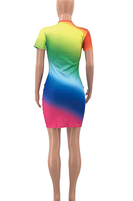 Gradient Green Short Sleeve Casual Mini Dress PY802-1