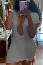 GreyJH 257ashion Sexy Pure color Deep V Short Sleeve Short Dress JH257-3