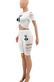White Hurnt Flower Printing Casual Sport Shorts Sets PY803-4
