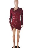Red Euramerican Fashion Zipper Spliced Dress LSZ9012-1