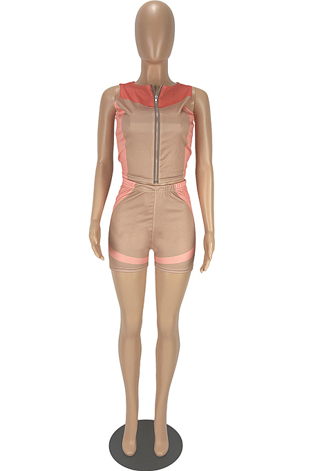 Khaki Euramerican Casual Vest Shorts Sports Sets LL6325-5