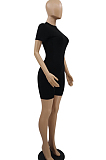 Black Euramerican Women Pure Color Round Neck Short Bodycon Jumpsuits KK8265-1