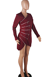 Red Euramerican Fashion Zipper Spliced Dress LSZ9012-1