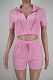 Pink Euramerican Pure Color Hoodie T Shirt Shorts Two Piece X9301-2