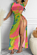 Rose Yellow Fashion Tie Dye Irregularity Sexy Long Dress LM1093-3