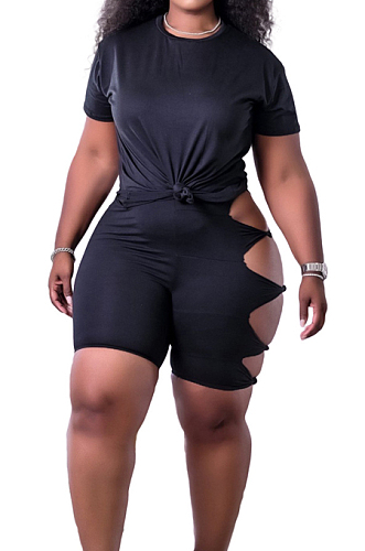 Black Fashion Casual Personality T-Shirt Shorts Two Piece SY8818-3