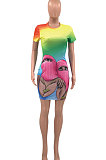 Gradient Green Short Sleeve Casual Mini Dress PY802-1
