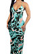 Cyan Condole Belt V Neck Sleeveless Fashion Sexy Long Dress DY6969-3