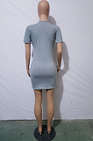 GreyJH 257ashion Sexy Pure color Deep V Short Sleeve Short Dress JH257-3