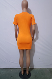 Orange JH 257ashion Sexy Pure color Deep V Short Sleeve Short Dress JH257-1