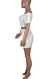 White Pure Color A Word Shoulder Shorts Drawsting Two-Pieces MOL167-1