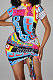 Multi Blue Printing Shirred Detail Sexy Mini Dress PY801 -1