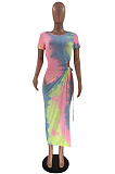 Light Pink Blue Fashion Tie Dye Irregularity Sexy Long Dress LM1093-1