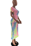 Light Pink Blue Fashion Tie Dye Irregularity Sexy Long Dress LM1093-1