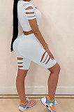 White Hurnt Flower Printing Casual Sport Shorts Sets PY803-4