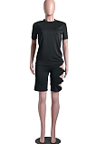 Black Fashion Casual Personality T-Shirt Shorts Two Piece SY8818-3