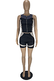 Black Euramerican Casual Vest Shorts Sports Sets LL6325-4