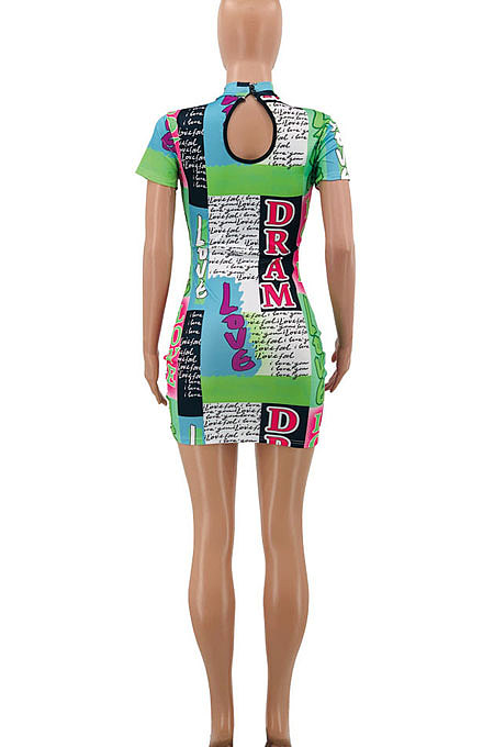 Multi Purple Printing Shirred Detail Sexy Mini Dress PY801 -3