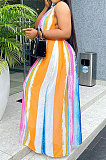 Euramerican Women Halter Neck Backless Loose Printing Long Dress KKY8034
