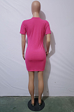 Pink JH 257ashion Sexy Pure color Deep V Short Sleeve Short Dress JH257-2