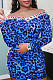 Blue Leopard Print Sexy Screw Thread Long Sleeve Dress LSZ9011-3