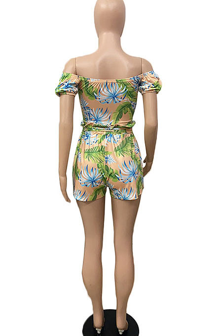 Green Sexy Chest Wrap Off Shoulder Lace Bandage Shorts Sets DY6668