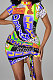 Multi Purple Printing Shirred Detail Sexy Mini Dress PY801 -3
