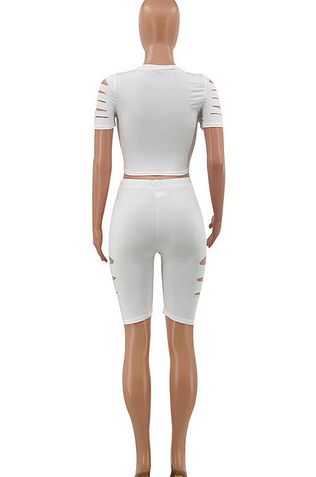 White Hurnt Flower Printing Casual Sport Shorts Sets PY803-4