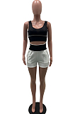 Black Vest White Spliced Shorts Fashion Two Piece SXS6058-1