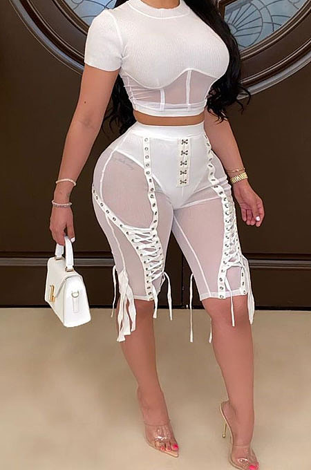 Sexy High-Waist Half Pants Mesh Perspective Shorts LE1035