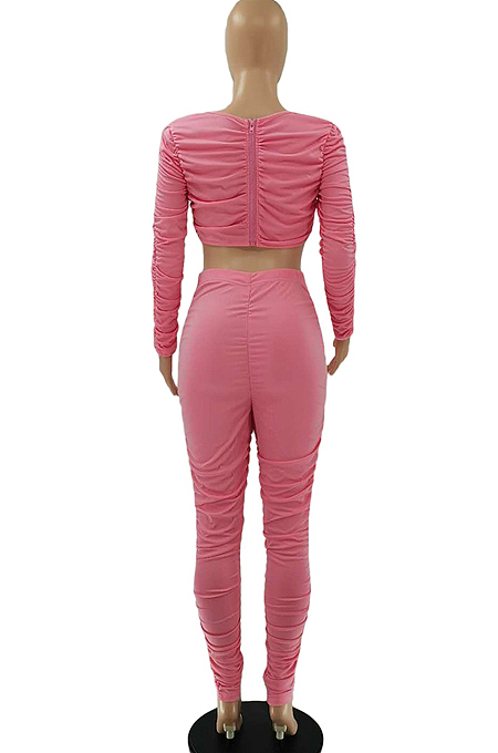 Pink Women Fashion Ruffel Casual Jumpsuits LSZ9023