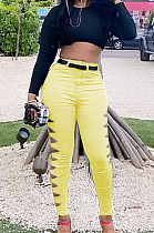 Yellow Euramerican Fashion Casual Hole Jeans LSZ91169-3
