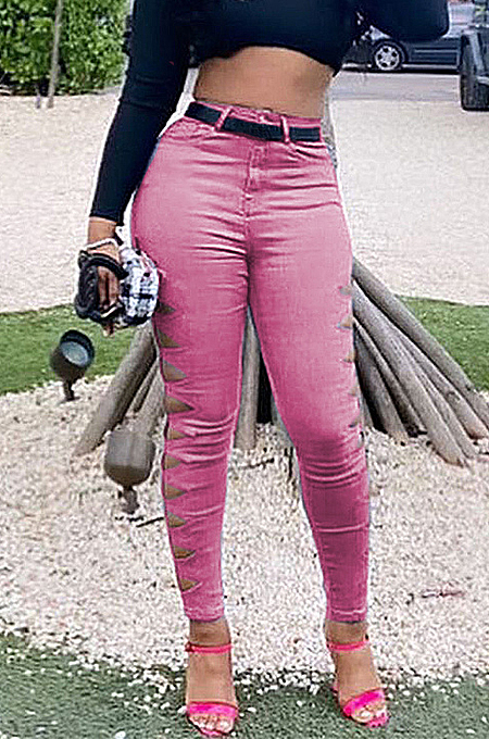 Pink Euramerican Fashion Casual Hole Jeans LSZ91169-4