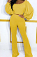 Yellow Pit Bar U Neck Lantern Sleeve Flare Pant Two Piece LSZ9048-1