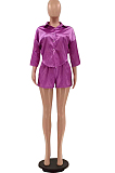 Purple Fashion Casual Shirt Shorts Casual Two Piece LSZ91165-1